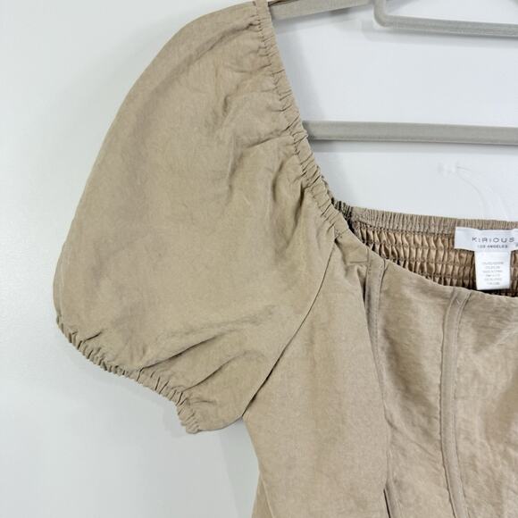 Kirious Los Angeles New Crop Top Medium Smocked Bustier Short Puff Sleeve Stripe - Picture 2 of 11